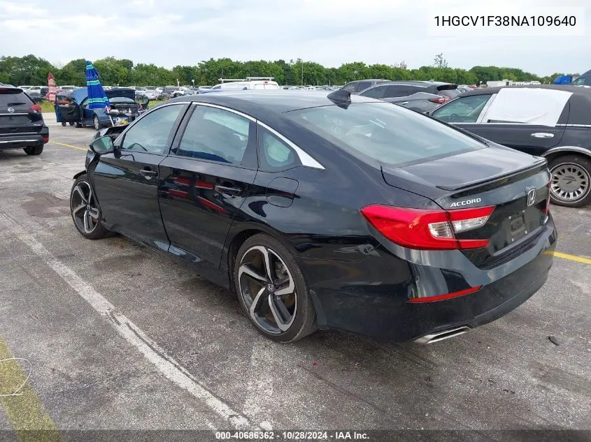 2022 Honda Accord Sport VIN: 1HGCV1F38NA109640 Lot: 40686362