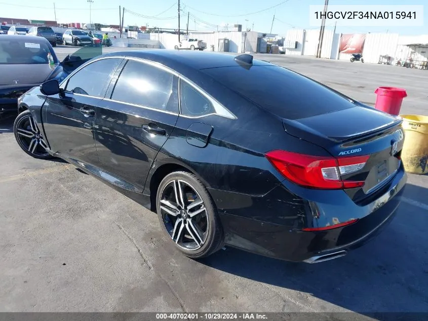 2022 Honda Accord Sport 2.0T VIN: 1HGCV2F34NA015941 Lot: 40702401