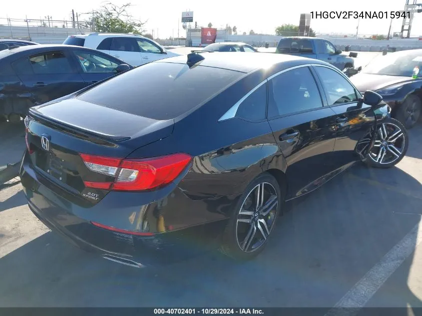 2022 Honda Accord Sport 2.0T VIN: 1HGCV2F34NA015941 Lot: 40702401