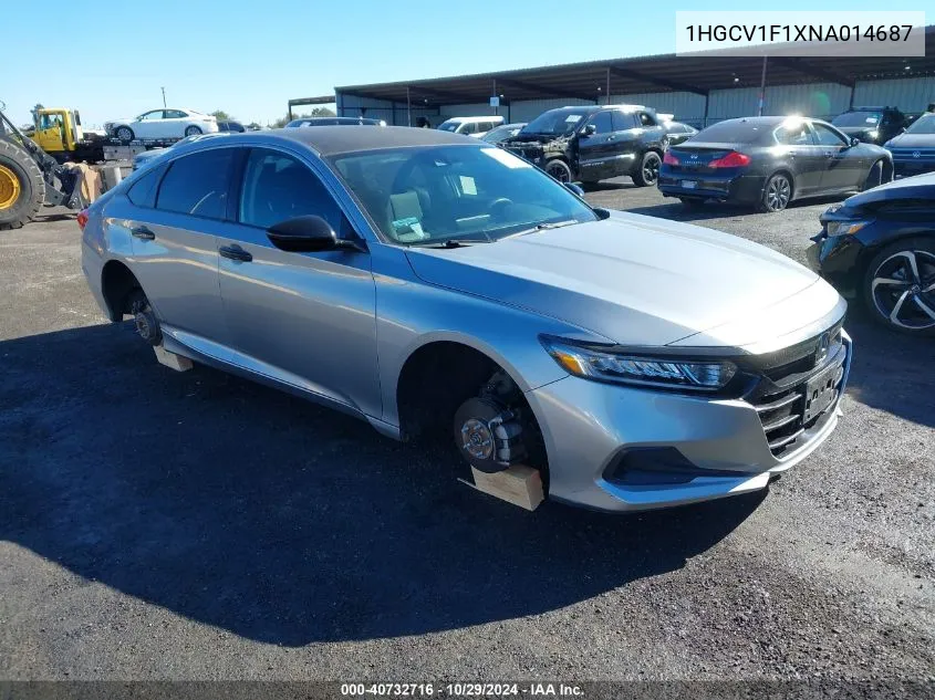 2022 Honda Accord Lx VIN: 1HGCV1F1XNA014687 Lot: 40732716