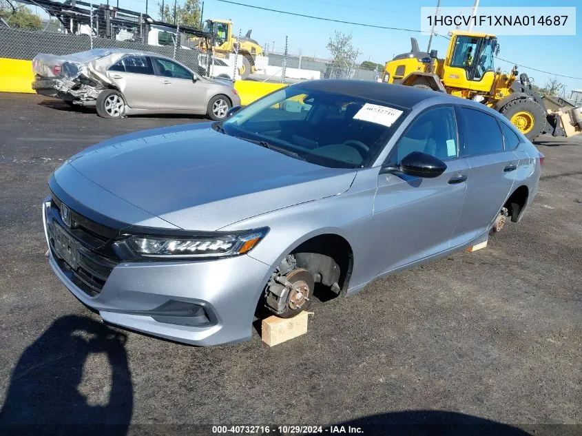 2022 Honda Accord Lx VIN: 1HGCV1F1XNA014687 Lot: 40732716