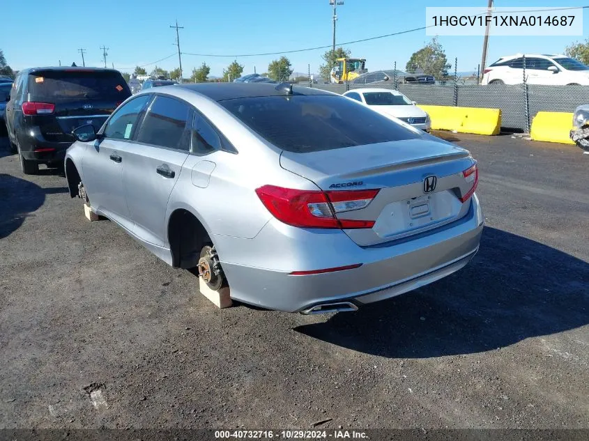 2022 Honda Accord Lx VIN: 1HGCV1F1XNA014687 Lot: 40732716