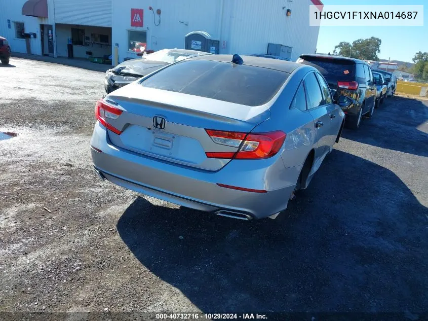 2022 Honda Accord Lx VIN: 1HGCV1F1XNA014687 Lot: 40732716