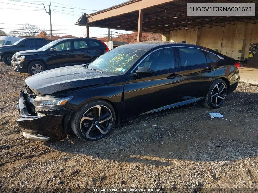 2022 Honda Accord Sport VIN: 1HGCV1F39NA001673 Lot: 40733949