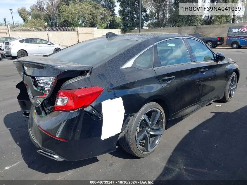 2022 Honda Accord Sport VIN: 1HGCV1F39NA041039 Lot: 40739247