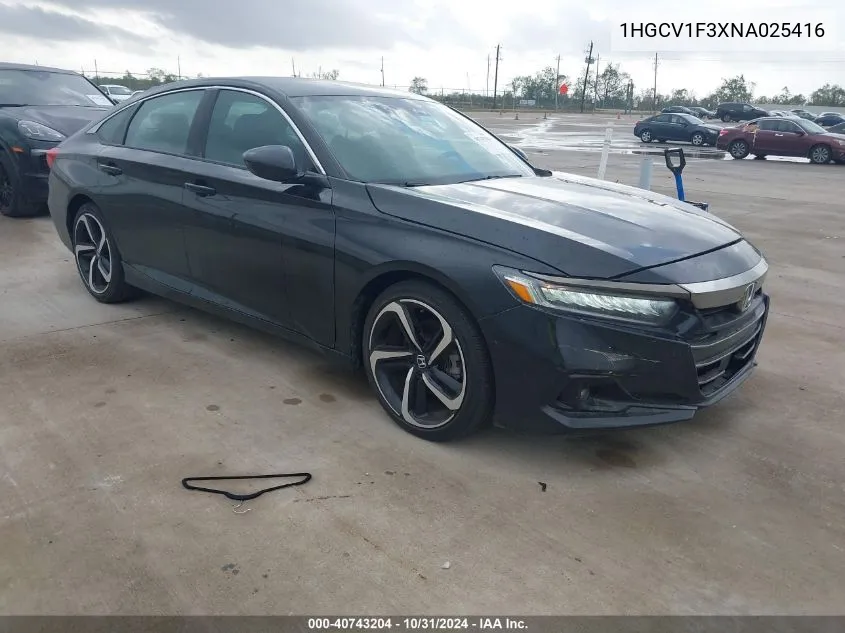 2022 Honda Accord Sport VIN: 1HGCV1F3XNA025416 Lot: 40743204