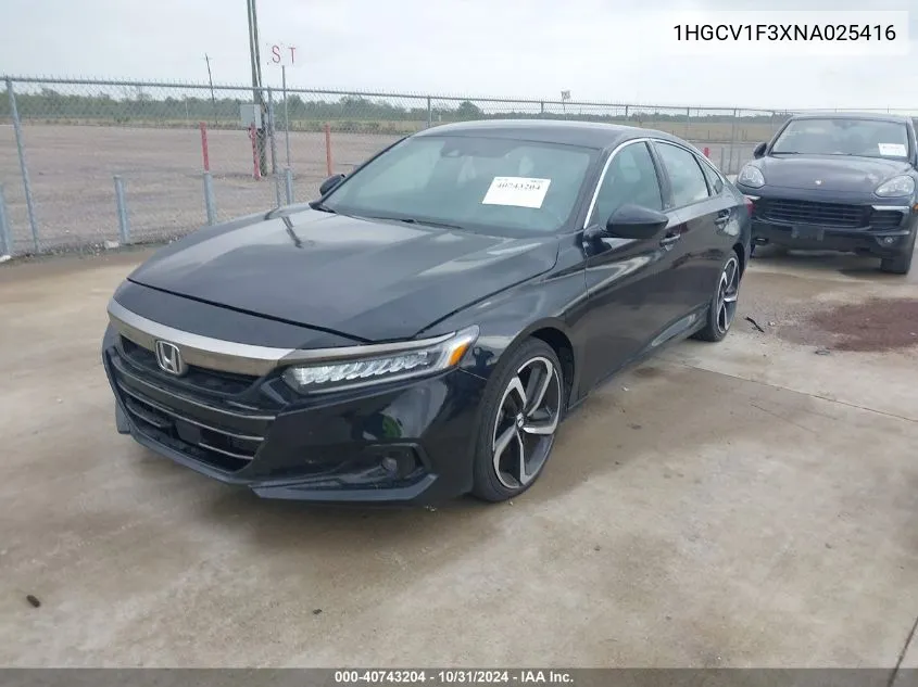 2022 Honda Accord Sport VIN: 1HGCV1F3XNA025416 Lot: 40743204