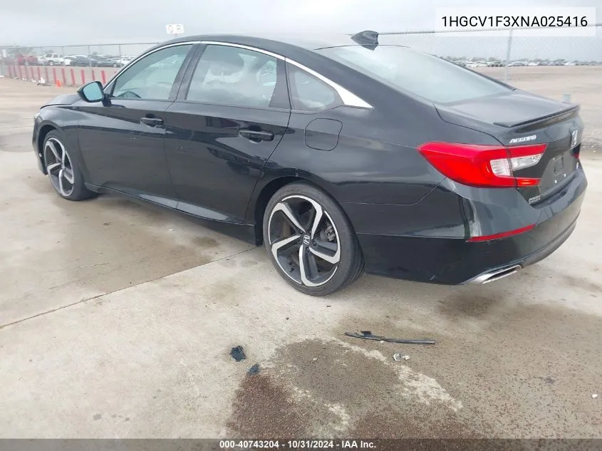 2022 Honda Accord Sport VIN: 1HGCV1F3XNA025416 Lot: 40743204