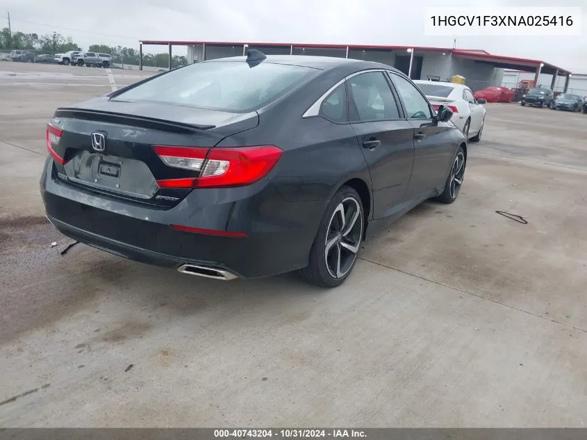 2022 Honda Accord Sport VIN: 1HGCV1F3XNA025416 Lot: 40743204