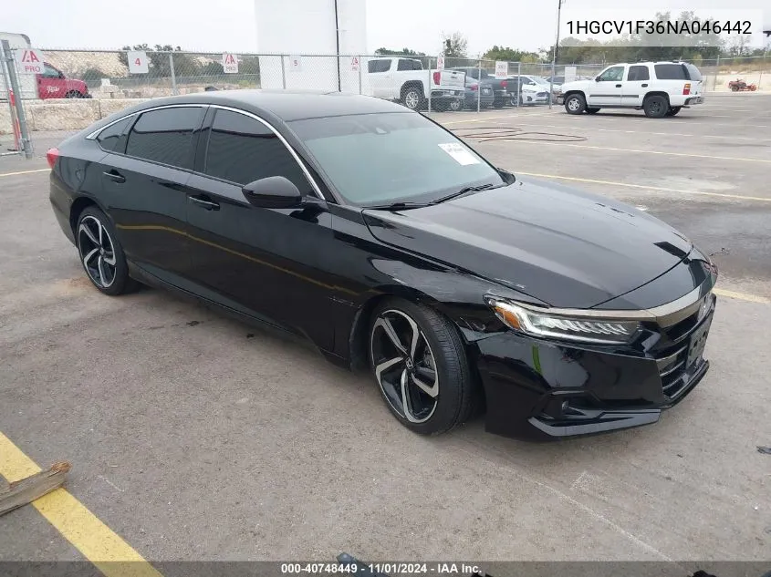 2022 Honda Accord Sport VIN: 1HGCV1F36NA046442 Lot: 40748449