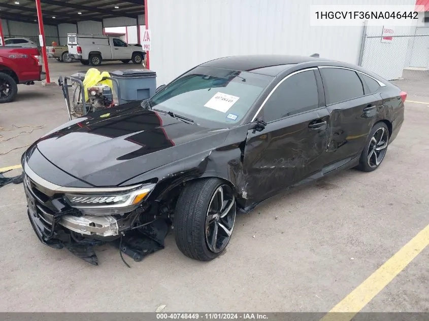 2022 Honda Accord Sport VIN: 1HGCV1F36NA046442 Lot: 40748449