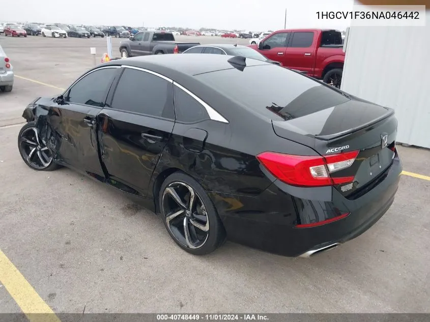 2022 Honda Accord Sport VIN: 1HGCV1F36NA046442 Lot: 40748449