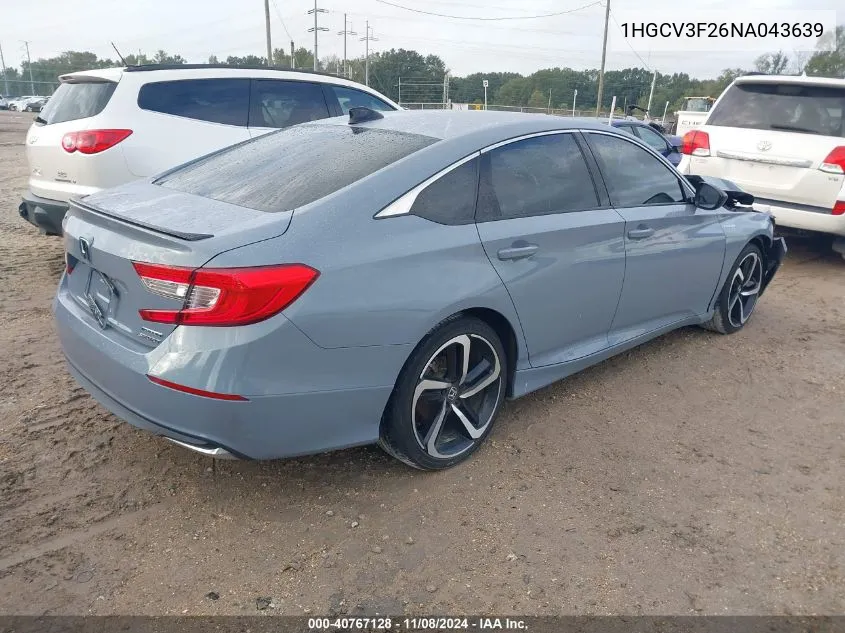 2022 Honda Accord Hybrid Sport VIN: 1HGCV3F26NA043639 Lot: 40767128