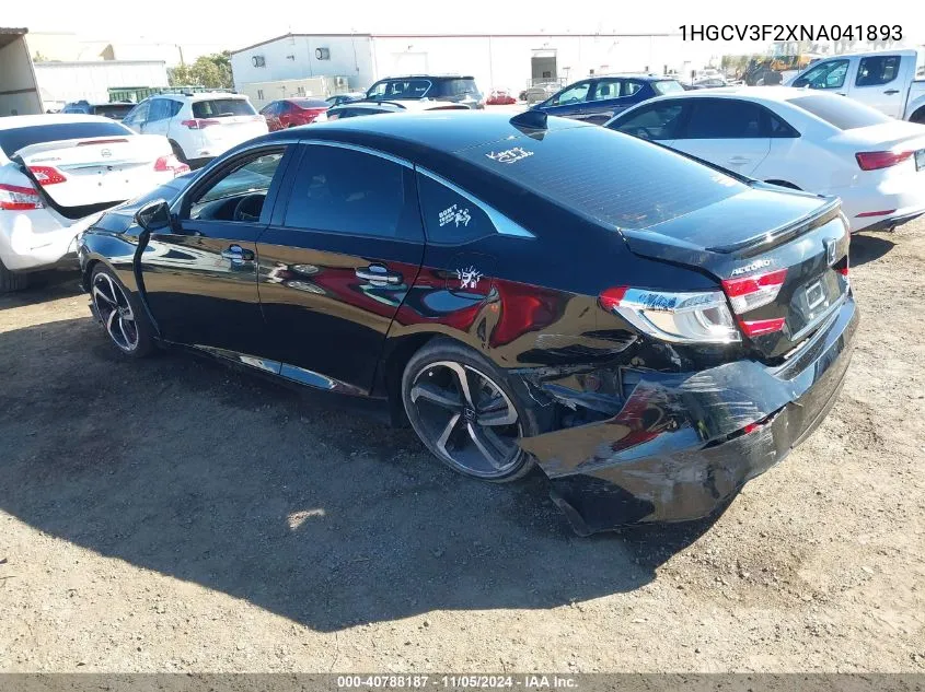 2022 Honda Accord Hybrid Sport VIN: 1HGCV3F2XNA041893 Lot: 40788187