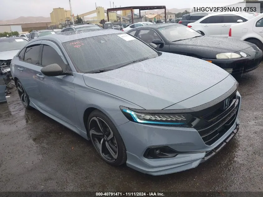 2022 Honda Accord Sport 2.0T VIN: 1HGCV2F39NA014753 Lot: 40791471