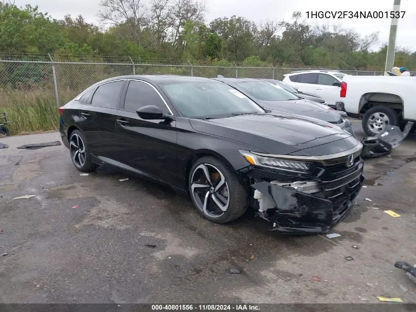 2022 Honda Accord Sport 2.0T VIN: 1HGCV2F34NA001537 Lot: 40801556