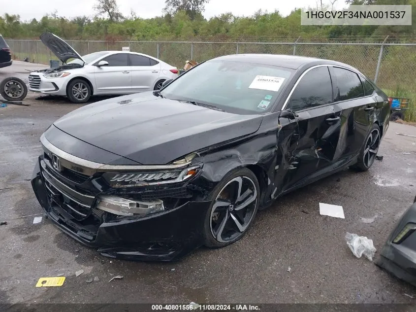 2022 Honda Accord Sport 2.0T VIN: 1HGCV2F34NA001537 Lot: 40801556