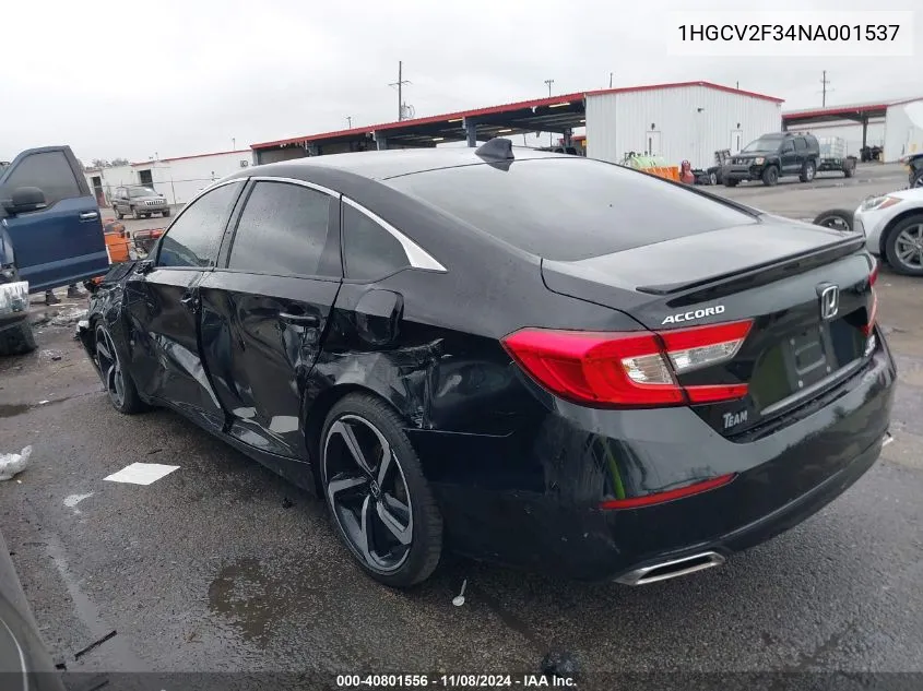 2022 Honda Accord Sport 2.0T VIN: 1HGCV2F34NA001537 Lot: 40801556