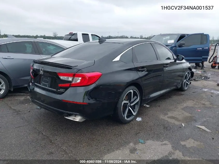 2022 Honda Accord Sport 2.0T VIN: 1HGCV2F34NA001537 Lot: 40801556