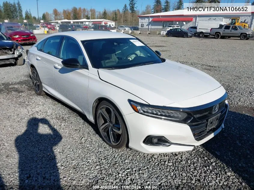 2022 Honda Accord Sport VIN: 1HGCV1F30NA106652 Lot: 40802544