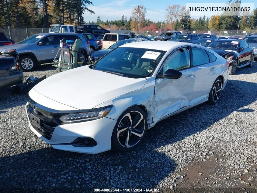 2022 Honda Accord Sport VIN: 1HGCV1F30NA106652 Lot: 40802544