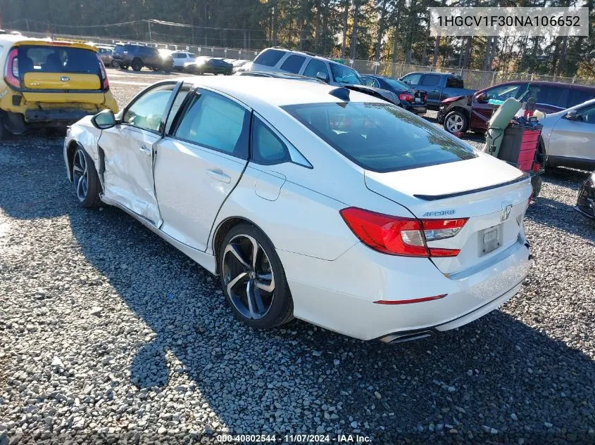 2022 Honda Accord Sport VIN: 1HGCV1F30NA106652 Lot: 40802544