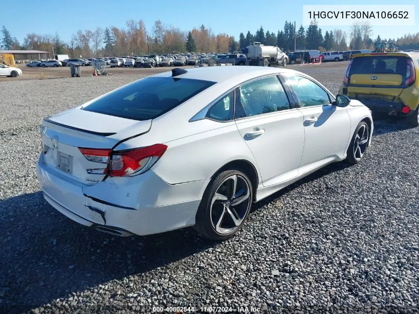 2022 Honda Accord Sport VIN: 1HGCV1F30NA106652 Lot: 40802544