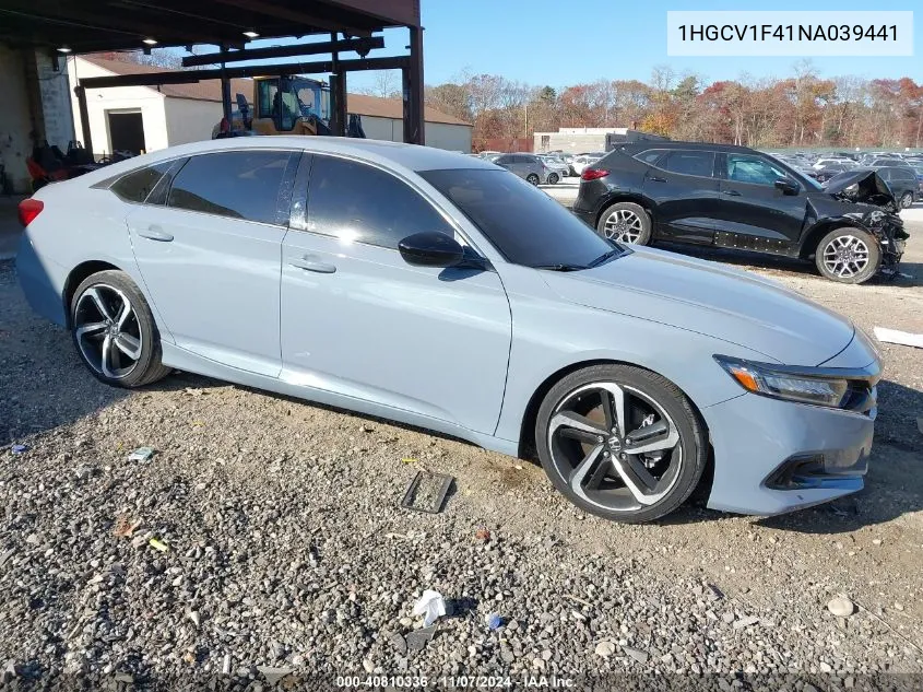 2022 Honda Accord Sport Special Edition VIN: 1HGCV1F41NA039441 Lot: 40810336