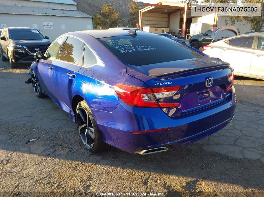 2022 Honda Accord Sport VIN: 1HGCV1F36NA075505 Lot: 40813637