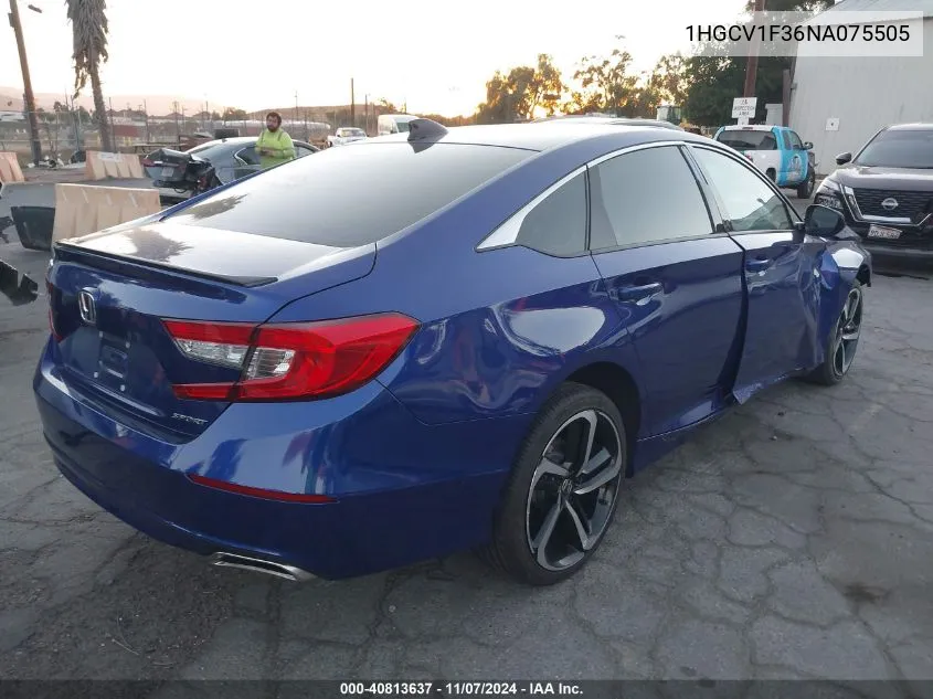 2022 Honda Accord Sport VIN: 1HGCV1F36NA075505 Lot: 40813637