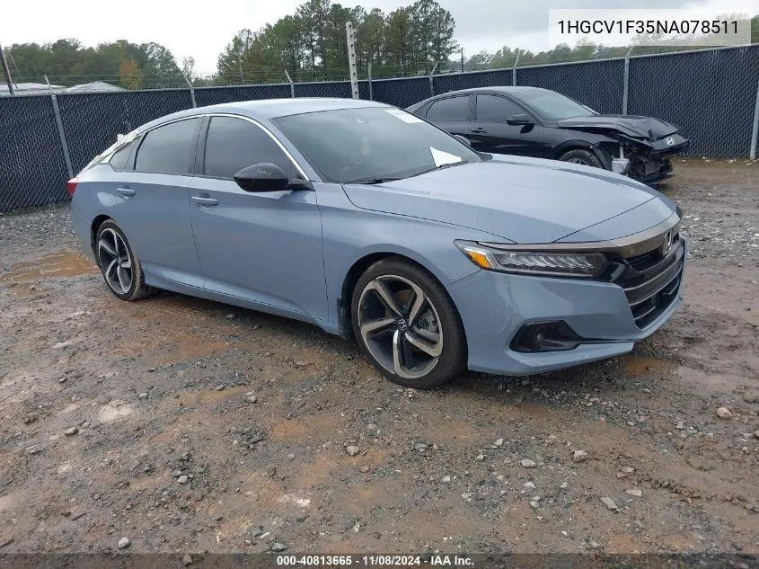 2022 Honda Accord Sport VIN: 1HGCV1F35NA078511 Lot: 40813665