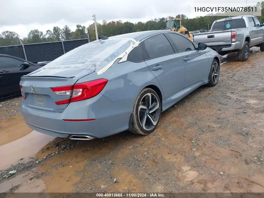 2022 Honda Accord Sport VIN: 1HGCV1F35NA078511 Lot: 40813665