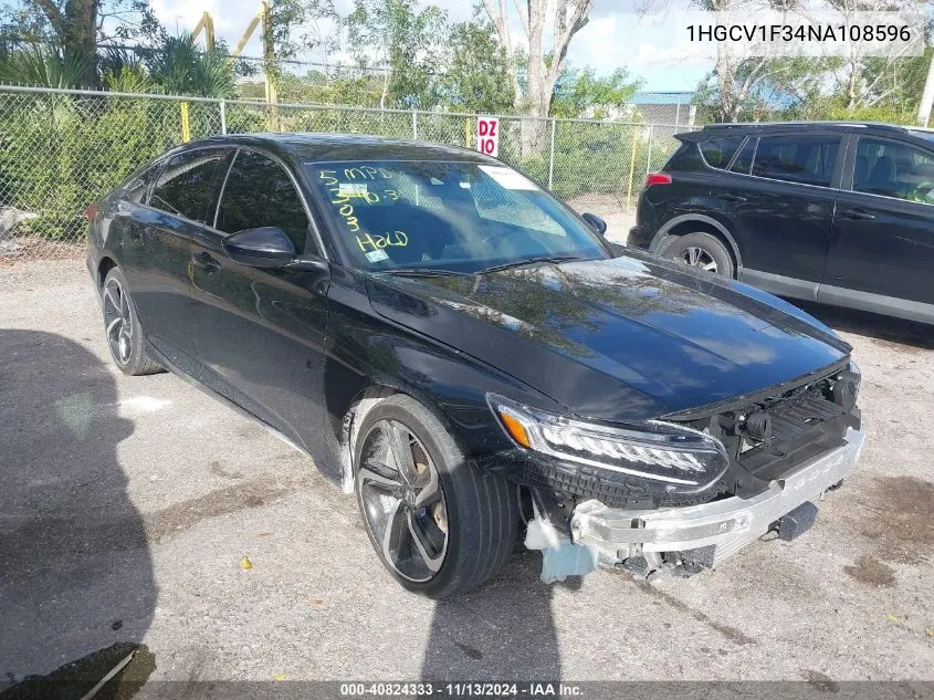 2022 Honda Accord Sport VIN: 1HGCV1F34NA108596 Lot: 40824333