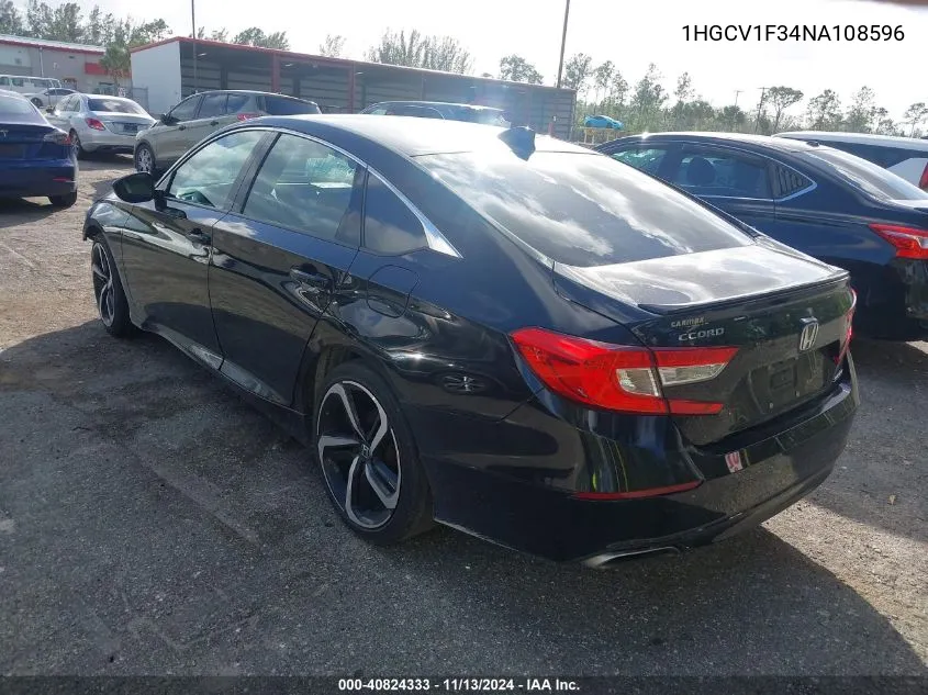 2022 Honda Accord Sport VIN: 1HGCV1F34NA108596 Lot: 40824333