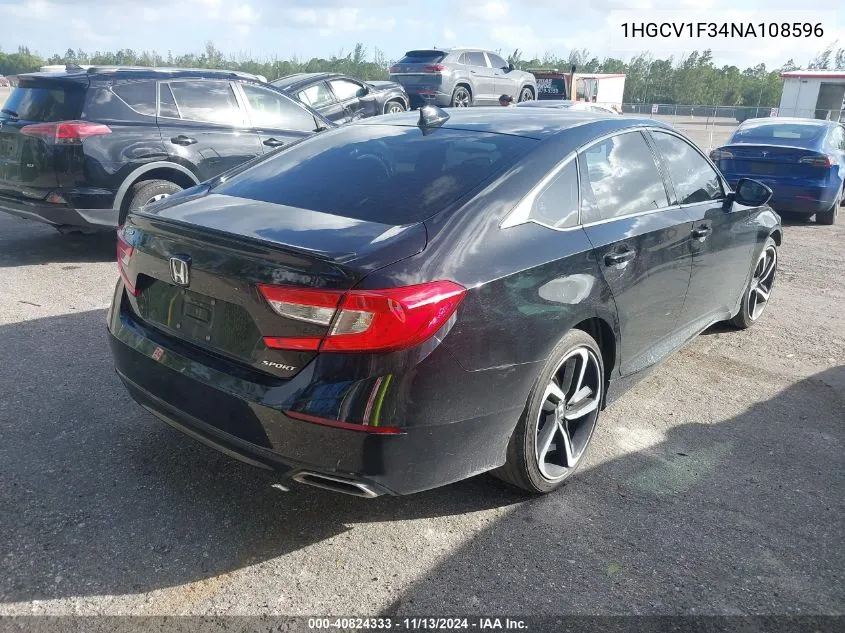 2022 Honda Accord Sport VIN: 1HGCV1F34NA108596 Lot: 40824333