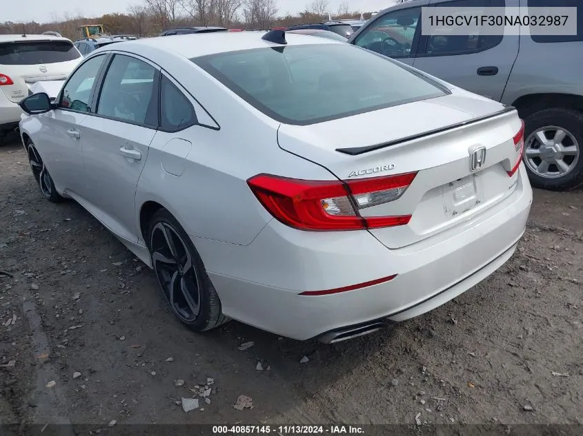 2022 Honda Accord Sport VIN: 1HGCV1F30NA032987 Lot: 40857145