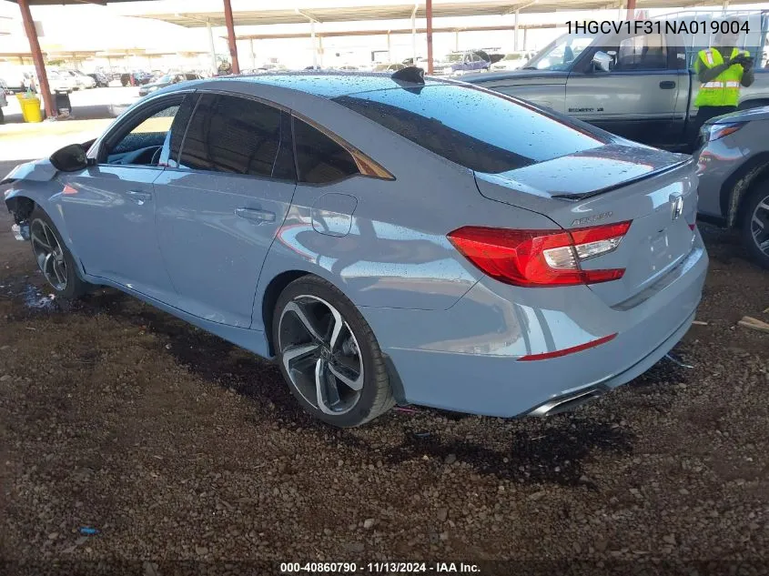 2022 Honda Accord Sport VIN: 1HGCV1F31NA019004 Lot: 40860790