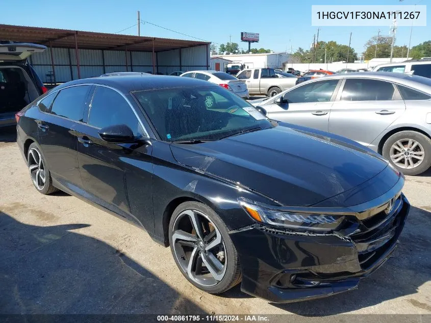 2022 Honda Accord Sport VIN: 1HGCV1F30NA111267 Lot: 40861795