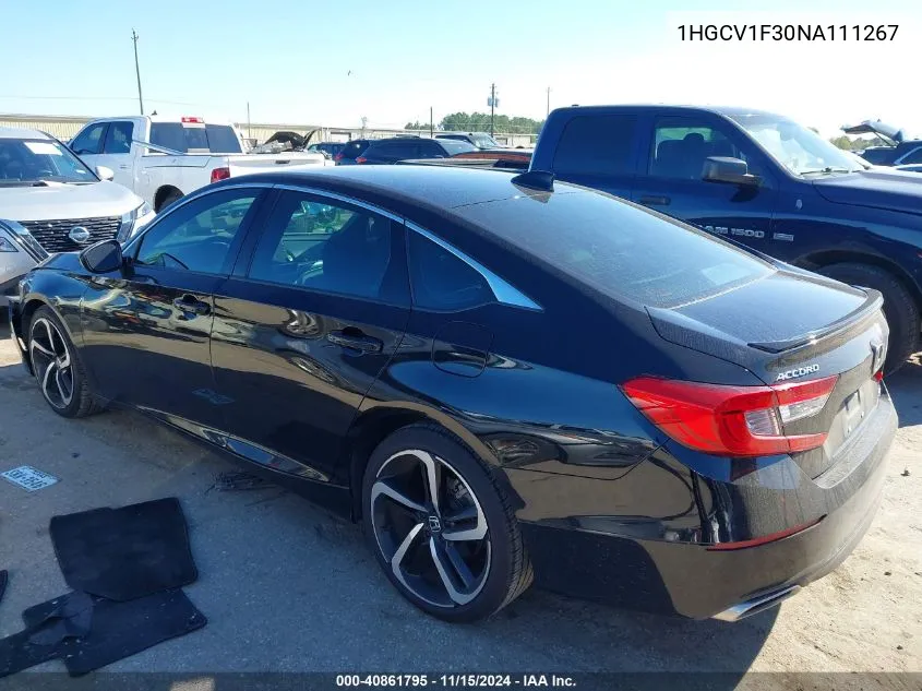 2022 Honda Accord Sport VIN: 1HGCV1F30NA111267 Lot: 40861795