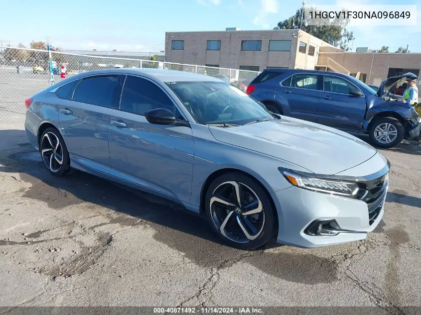 2022 Honda Accord Sport VIN: 1HGCV1F30NA096849 Lot: 40871492