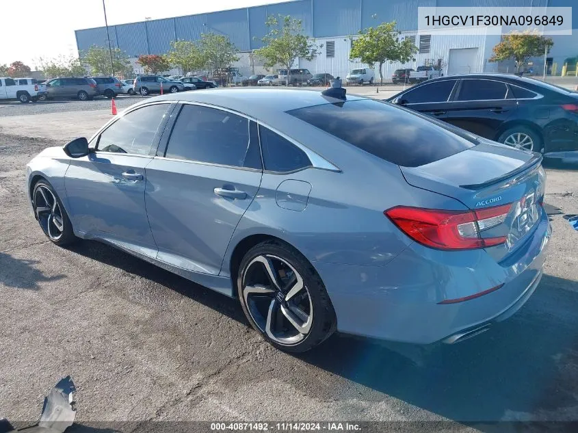 2022 Honda Accord Sport VIN: 1HGCV1F30NA096849 Lot: 40871492