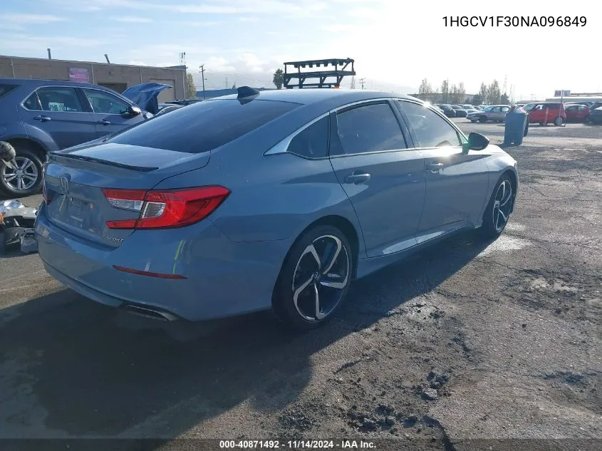 2022 Honda Accord Sport VIN: 1HGCV1F30NA096849 Lot: 40871492