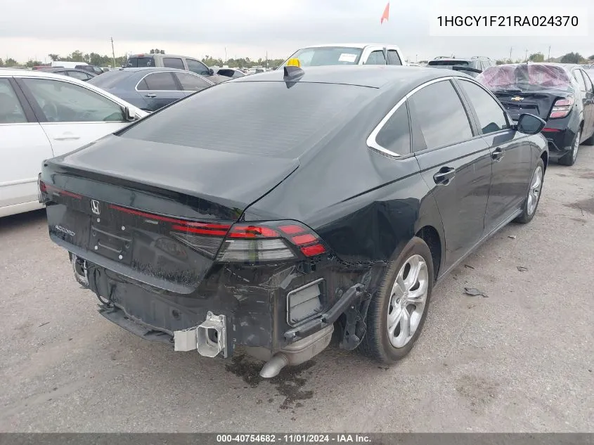 2024 Honda Accord Lx VIN: 1HGCY1F21RA024370 Lot: 40754682