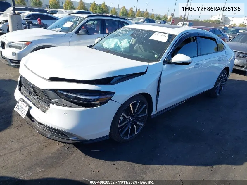 2024 Honda Accord Touring Hybrid VIN: 1HGCY2F86RA025136 Lot: 40820532