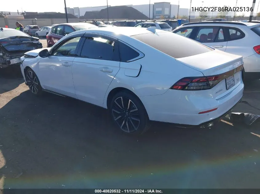 2024 Honda Accord Touring Hybrid VIN: 1HGCY2F86RA025136 Lot: 40820532