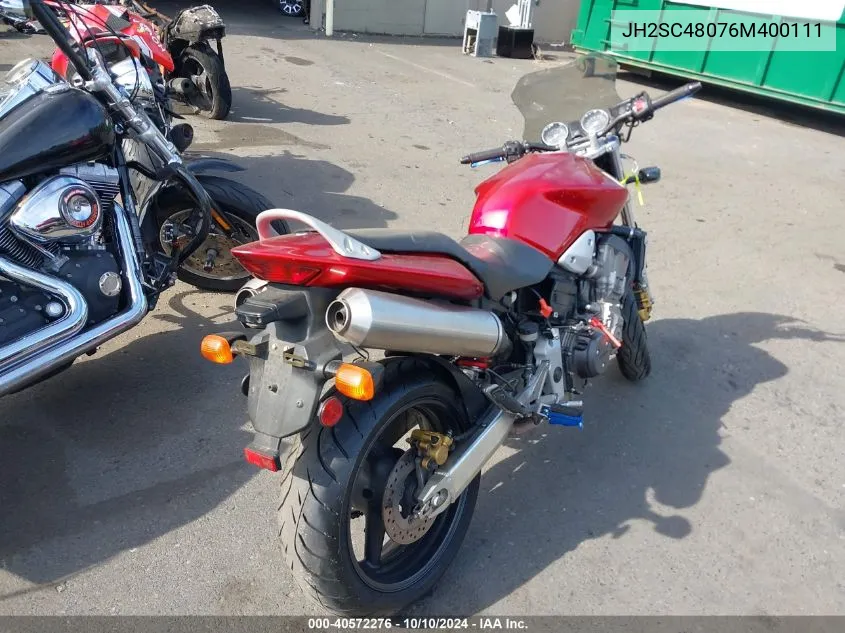 2006 Honda Cb900 F VIN: JH2SC48076M400111 Lot: 40572276