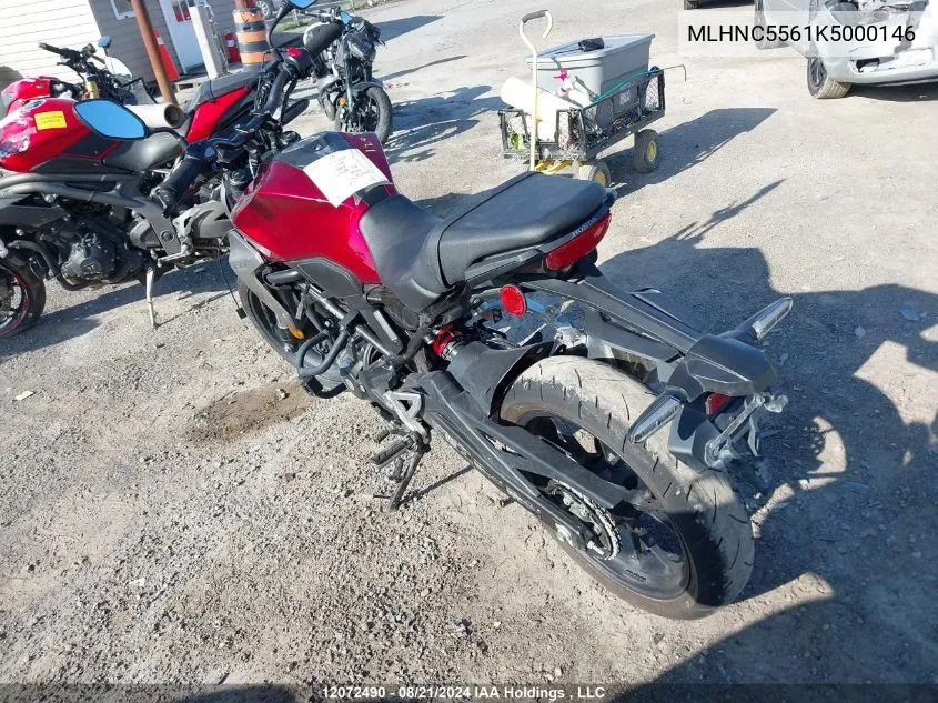 2019 Honda Cb300 Ra VIN: MLHNC5561K5000146 Lot: 12072490