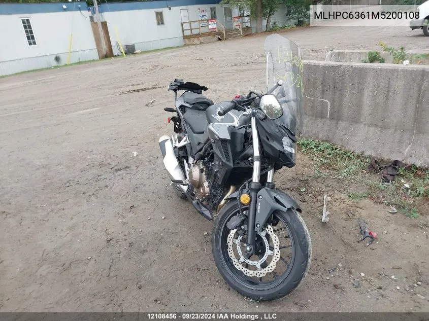 2021 Honda Cb500 Fa VIN: MLHPC6361M5200108 Lot: 12108456