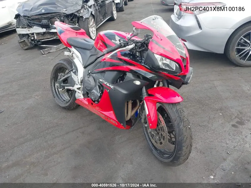 2008 Honda Cbr600 Rr VIN: JH2PC401X8M100186 Lot: 40591526