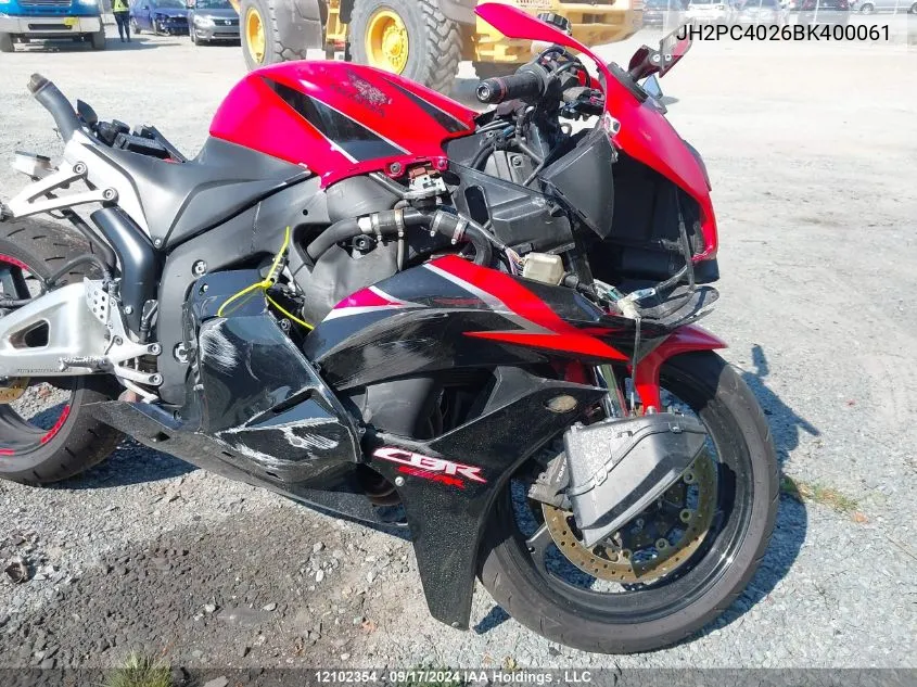 2011 Honda Cbr600 Rr VIN: JH2PC4026BK400061 Lot: 12102354